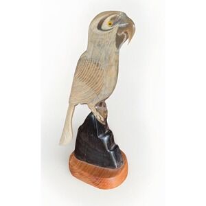 VTG Hand Made Parrot Bird Figurine Sculpture Horn‎ 10.5" MCM Boho Tiki Decor